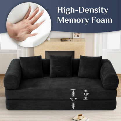 Convertible Sleeper Sofa Bed with Pillow, 4-in-1 Corduroy Folding Mattress Couch with Fixed-Shape