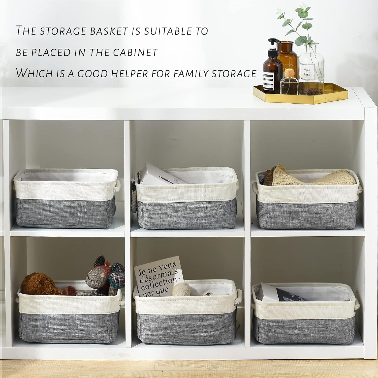 TcaFmac Small Storage Baskets for Shelf 6 Pack Canvas Storage Basket with Handles Fabric Storage