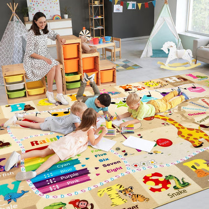 7x10 Playroom Rugs for Kids Washable, Educational and Fun Playmat with ABC Alphabet Animals Shapes