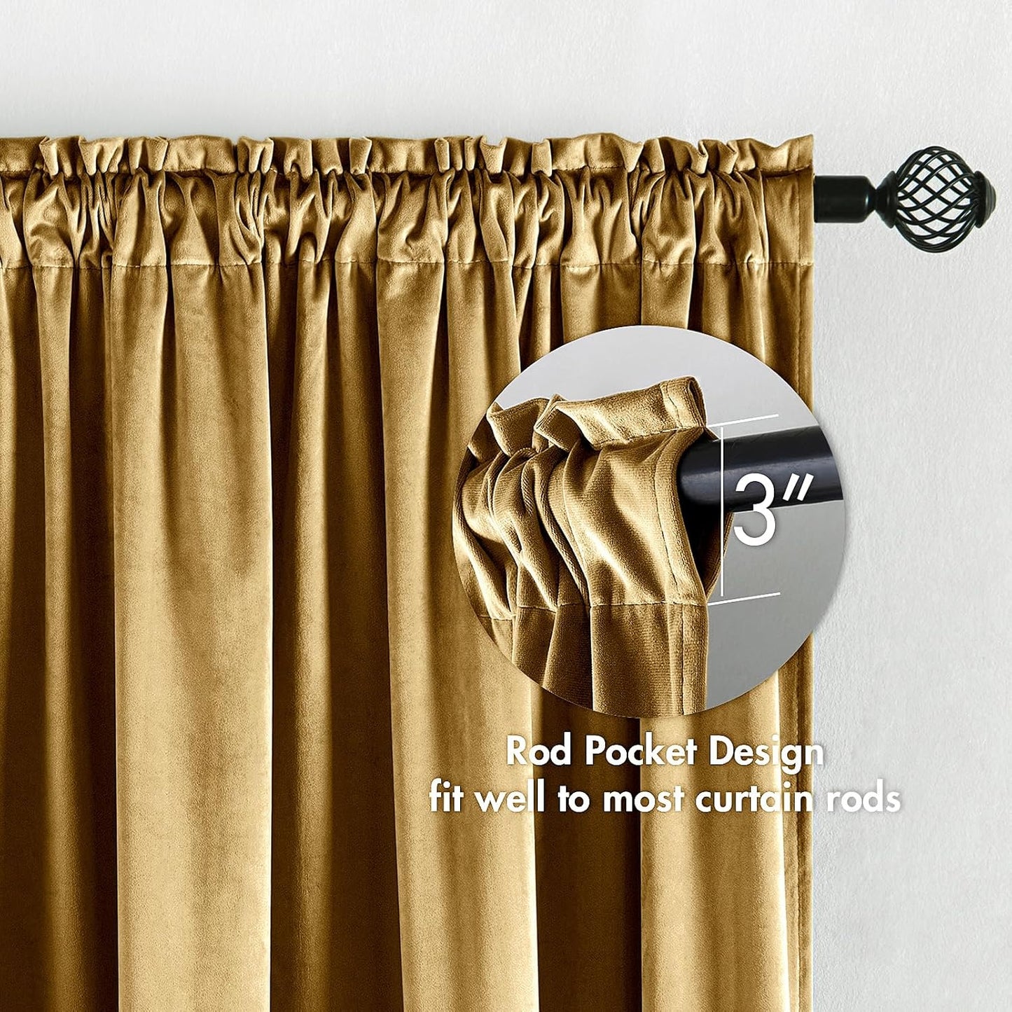 MIULEE Gold Velvet Curtains Thermal Insulated Blackout Curtain Drapes for Bedroom Living Room