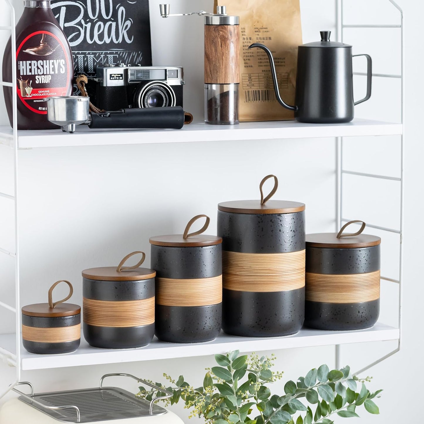 Coffee Container Jar with Lid, Ceramic Kitchen Food Storage Jars for Spice Sugar Cookie, Stackable