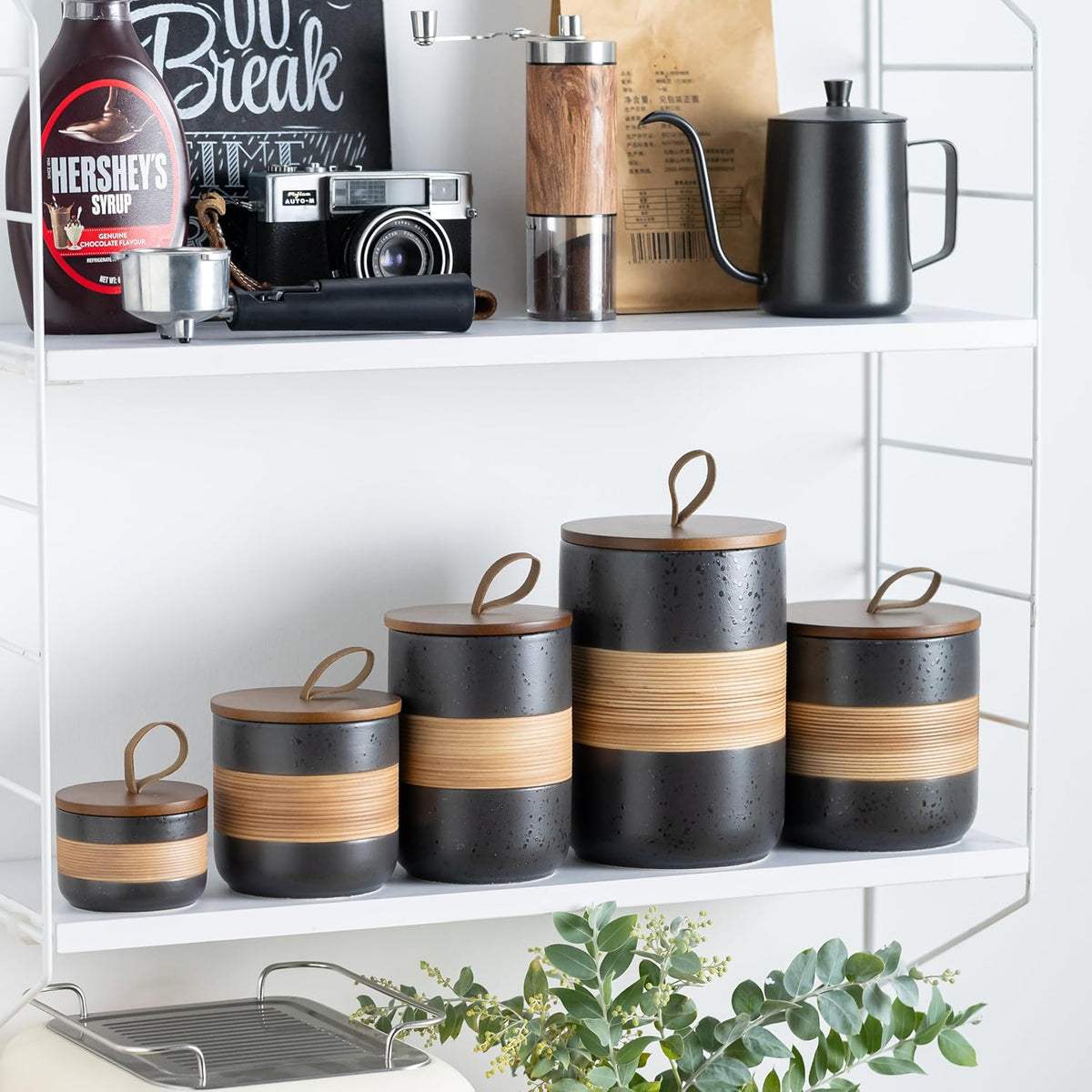 Coffee Container Jar with Lid, Ceramic Kitchen Food Storage Jars for Spice Sugar Cookie, Stackable
