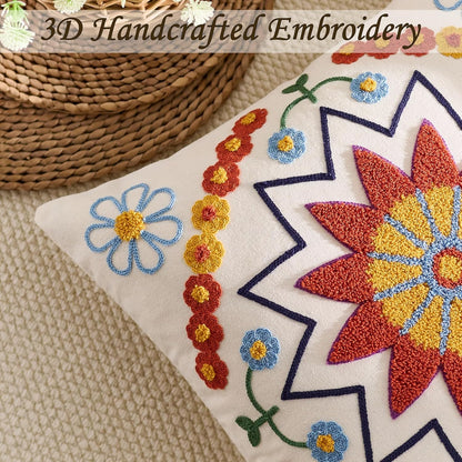 Embroidered Throw Pillow Cover 20x20 Classic Fall Boho Floral Pattern Pillows Cover Outdoor
