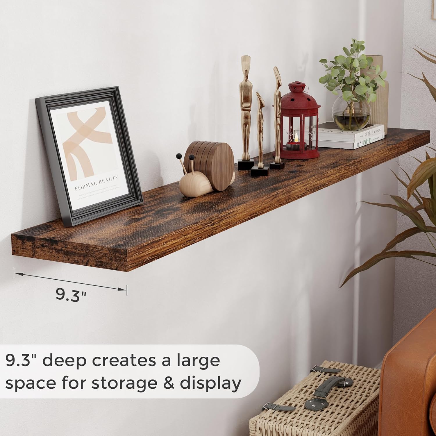 72 Inch Floating Shelves, 72 x 9 Rustic Wooden Fireplace Mantel, 9 Inch Floating Shelf for Wall