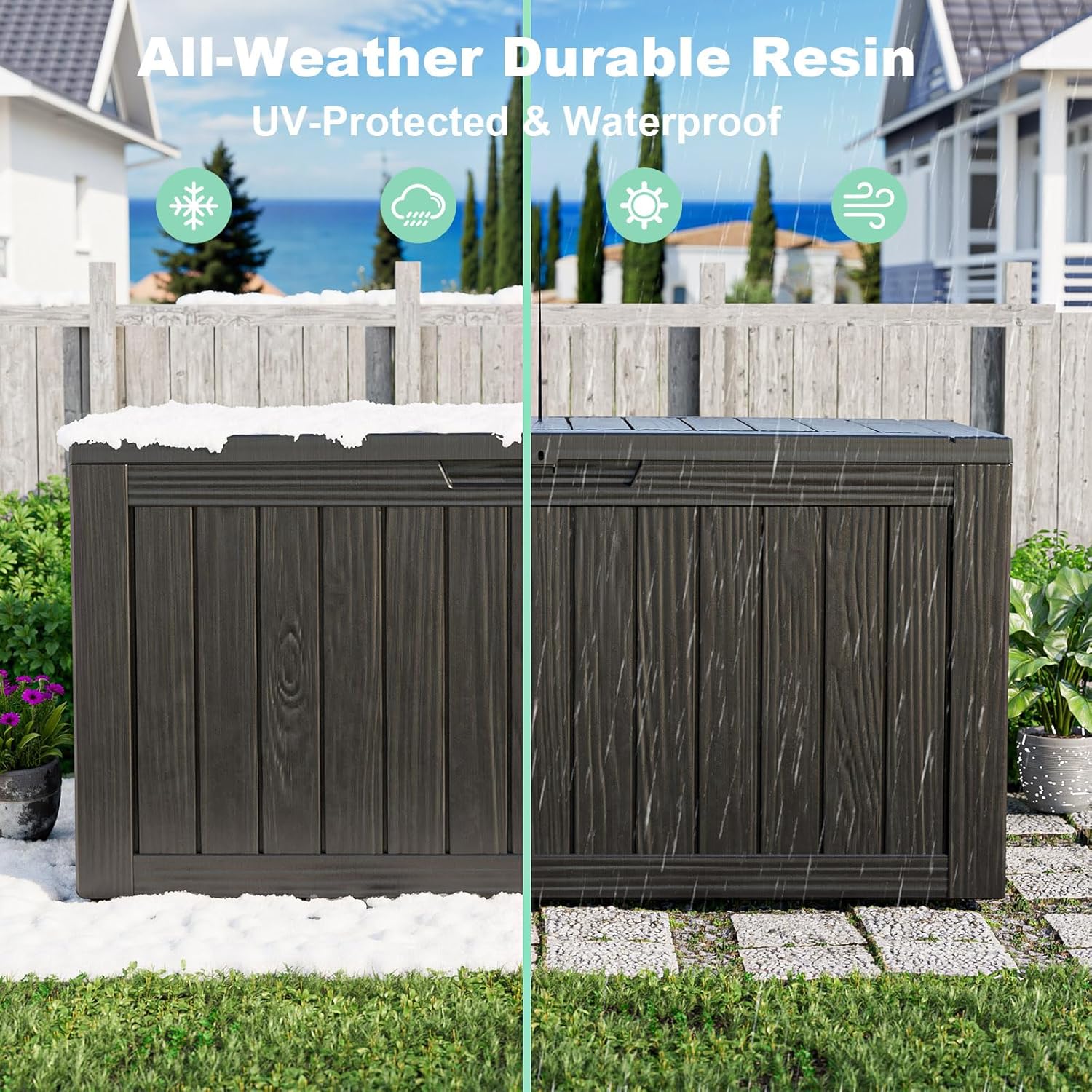 75 Gallon Resin Deck Box, Lockable Patio Outdoor Storage Box for Furniture, Garden Tools and Tools