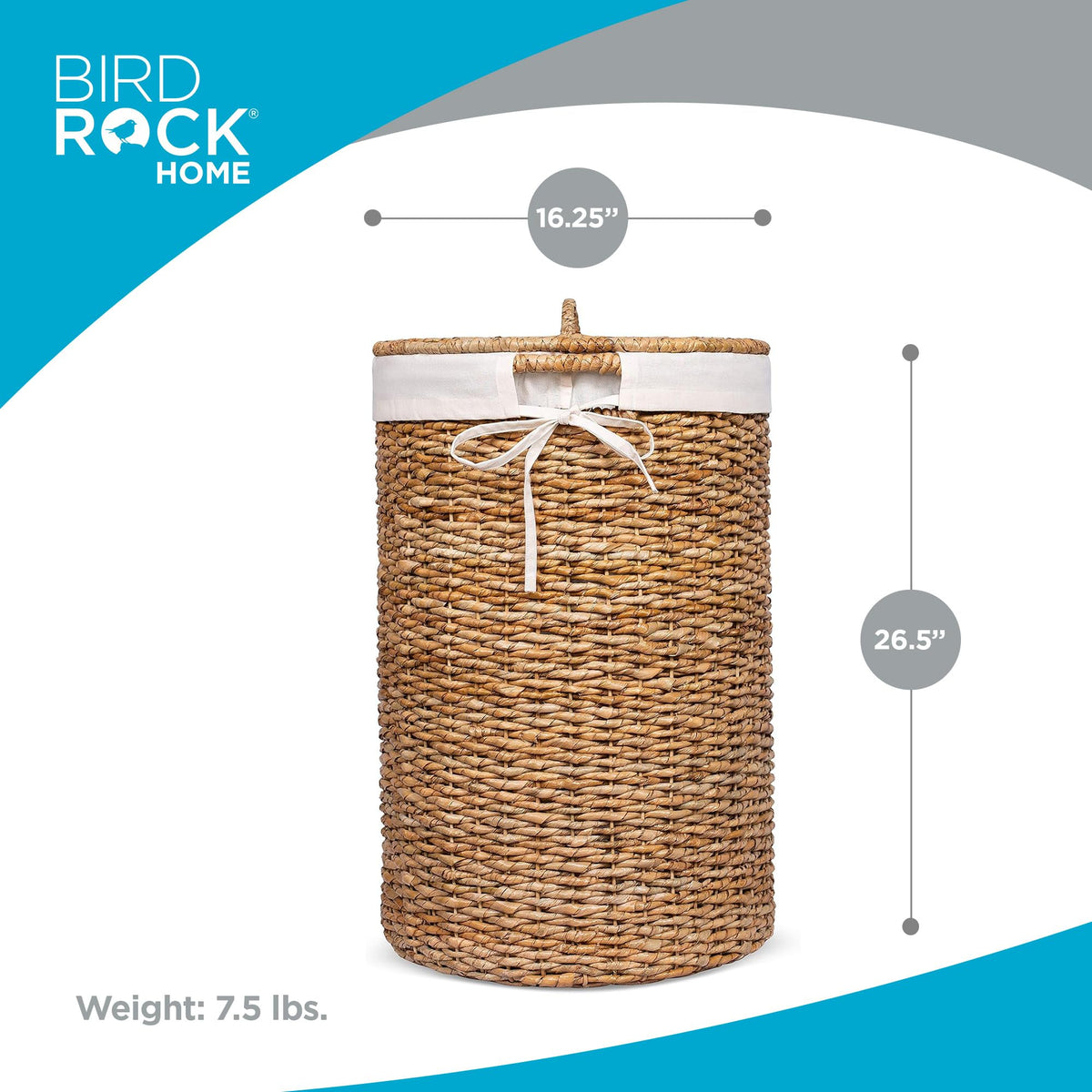 BIRDROCK HOME Seagrass Laundry Hamper with Lid & Liner - Handwoven Round Basket with Handles for