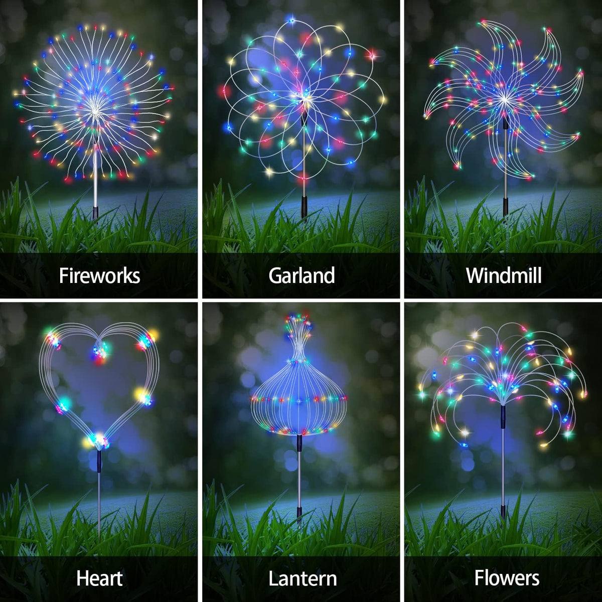 Solar Garden Firework Lights Outdoor 8 Pack, 8 Modes, 120 LED Waterproof Copper Wire DIY Solar