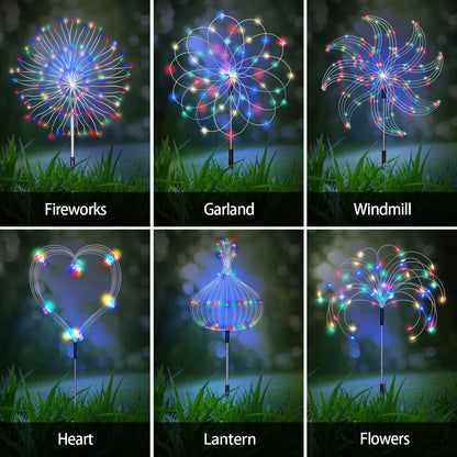 Solar Garden Firework Lights Outdoor 8 Pack, 8 Modes, 120 LED Waterproof Copper Wire DIY Solar