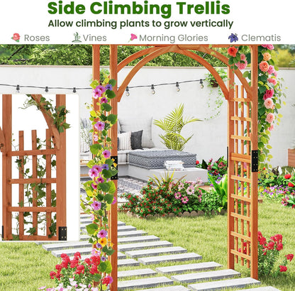 Giantex 85inch Wooden Garden Arch Wedding Arch for Ceremony, Garden Arbor Trellis for Climbing