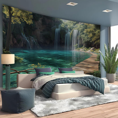 BSFHH Nature Tapestry Forest Tree Sea Cave Wall Hanging, Stream Through Rainforest Landscape Wall