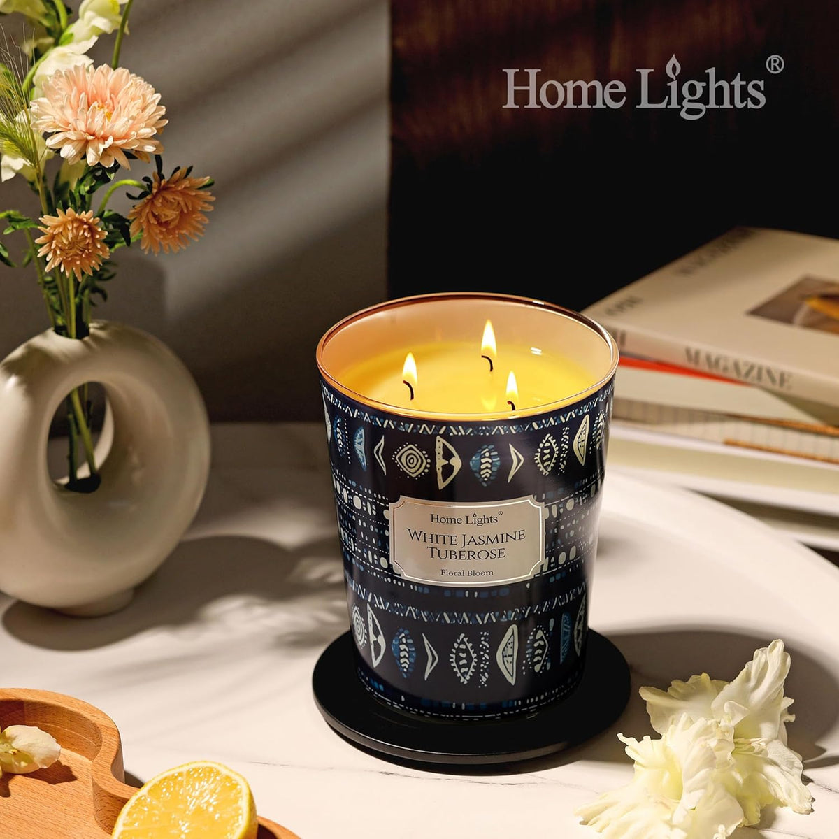 HomeLights Scented Candles for Women & Men, 34oz Candle Jars Aromatherapy 3-Wick Candle, Ideal for