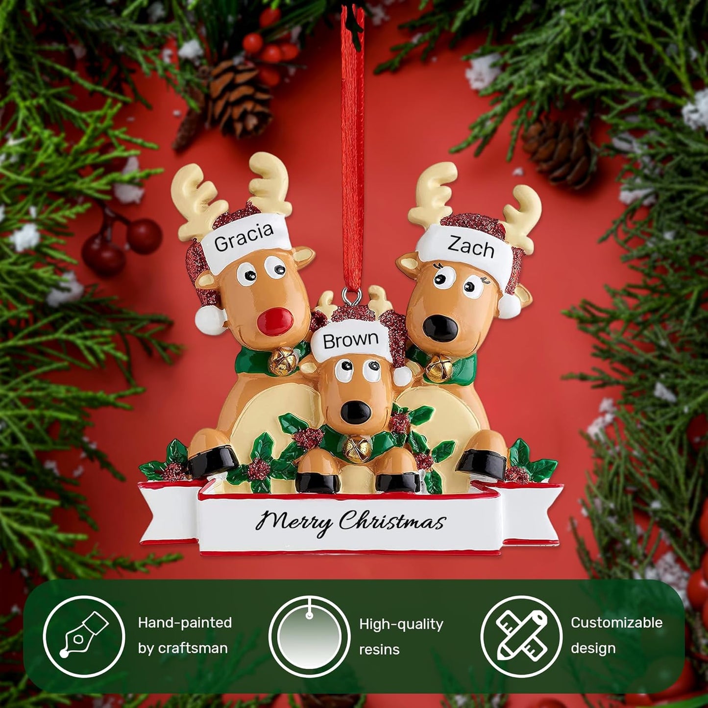 Personalized Christmas Ornaments 2025, Custom Reindeer Family Ornaments for Trees with Names