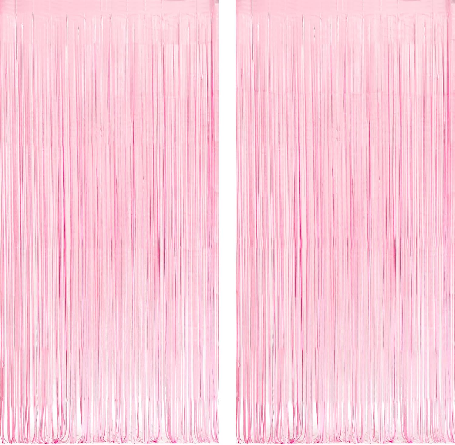 Pastel Pink Party Backdrop Decoration - GREATRIL Baby Pink Foil Fringe Streamers for Baby/Boo