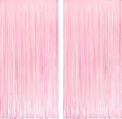 Pastel Pink Party Backdrop Decoration - GREATRIL Baby Pink Foil Fringe Streamers for Baby/Boo