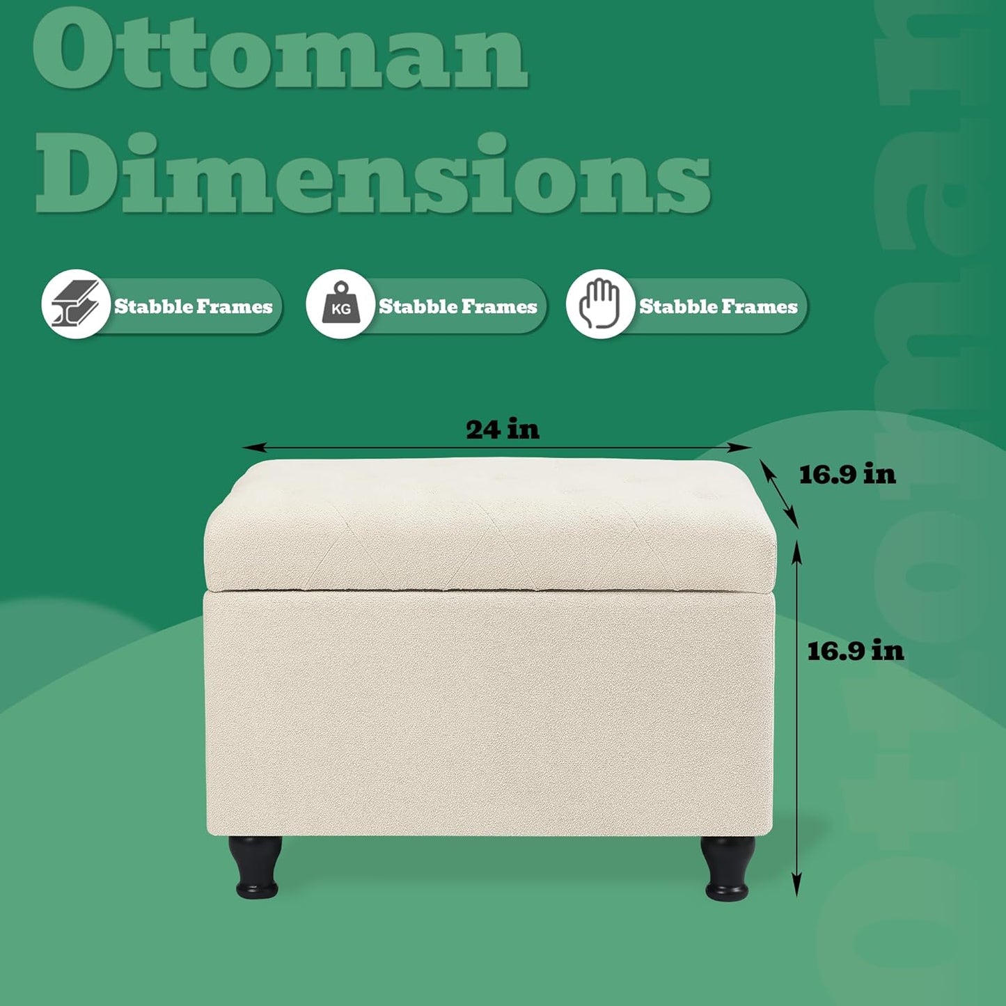 Ottoman with Storage 24'' Storage Ottomans Fabric Ottoman Footstools Small Upholstered Foot Rest