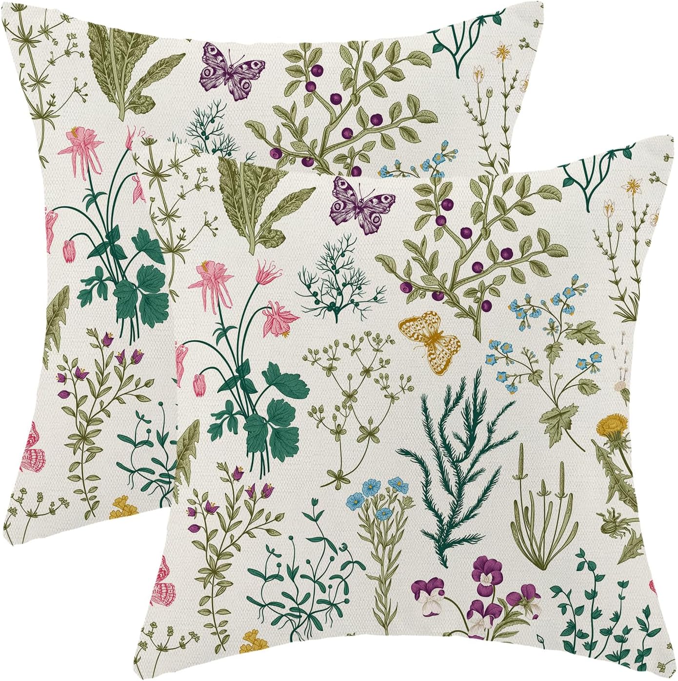 CXMEIFLY Spring Pillow Covers 20 x 20 Inch Set of 2 Vintage Sage Green Teal Wild Flowers Decor