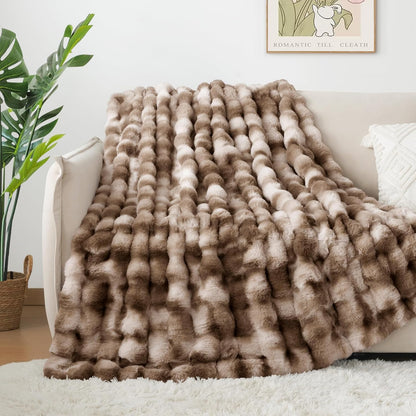 Touchat Luxury 1000GSM Faux Rabbit Fur Throw Blanket, Super Heavy Warm Cozy Brown Blankets for