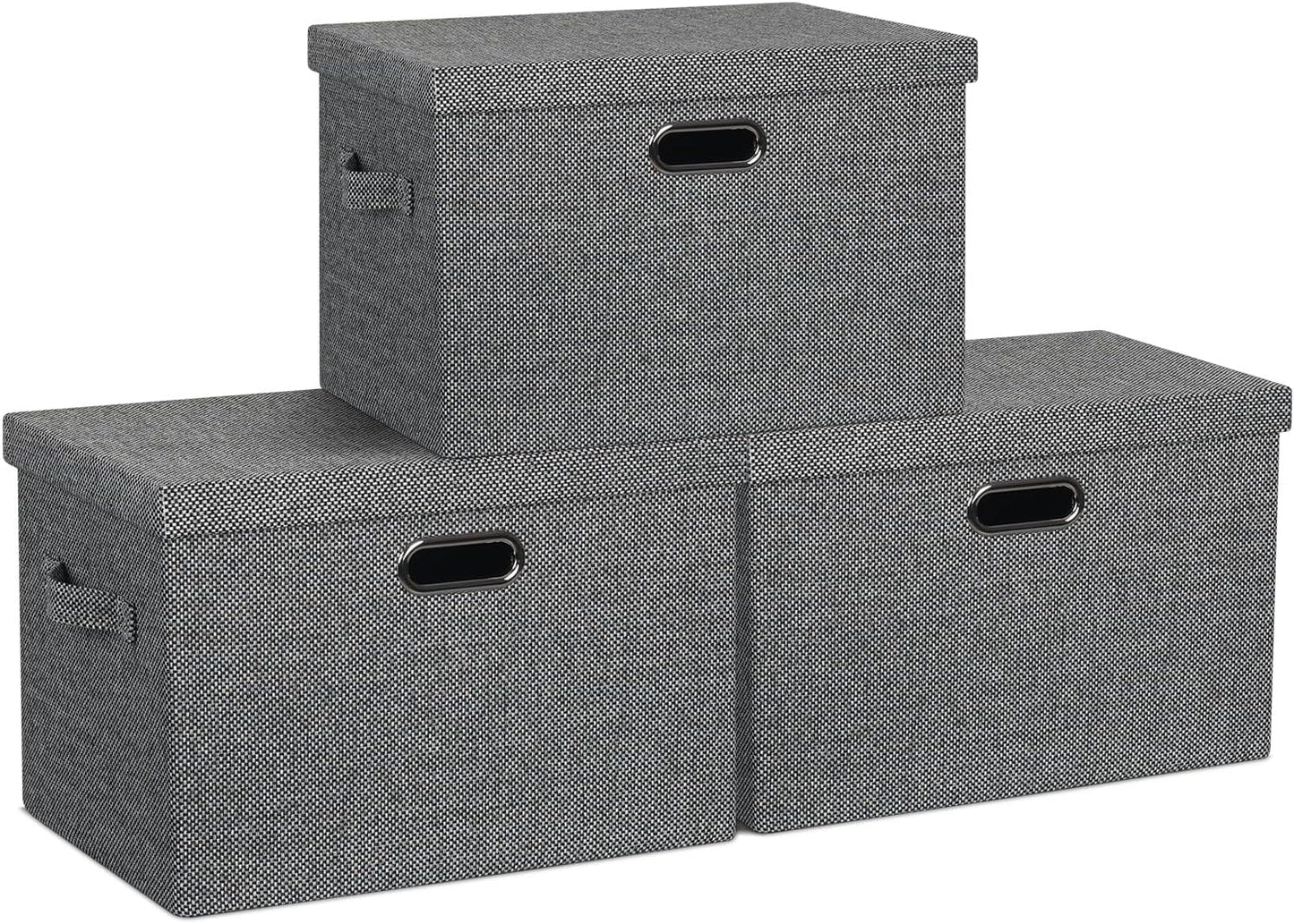 Large 17" 36 Quart Collapsible Stackable Storage Bins with Lids, 3 Packs Black and White Mix Linen