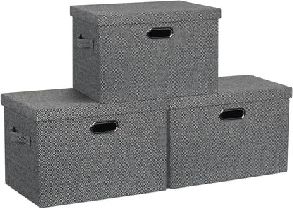 Large 17" 36 Quart Collapsible Stackable Storage Bins with Lids, 3 Packs Black and White Mix Linen