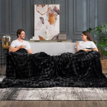 Cozy Bliss Faux Fur Throw Blanket for Couch, Fuzzy Soft Plush Thick Bubble Blanket for Sofa Bedroom