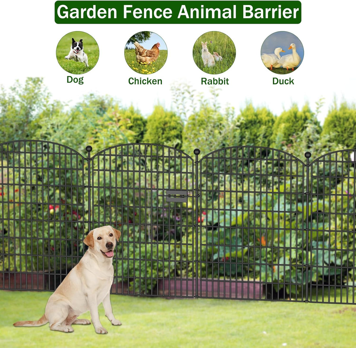 10 Panels No Dig Decorative Garden Fence with Gate - 40 in (H) x 23.6 ft (L), Dog Fence Outdoor for