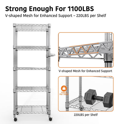 GarveeHome 5-Tier Heavy Duty Storage Shelves 1100 LBS Metal Wire Rack Shelving with Lockable