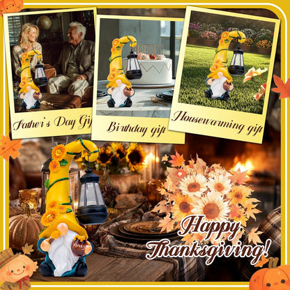 Fall Decorations for Home Porch 12" Solar Fall Gnome Sunflower Garden Statues Honey Bee Jar Decor