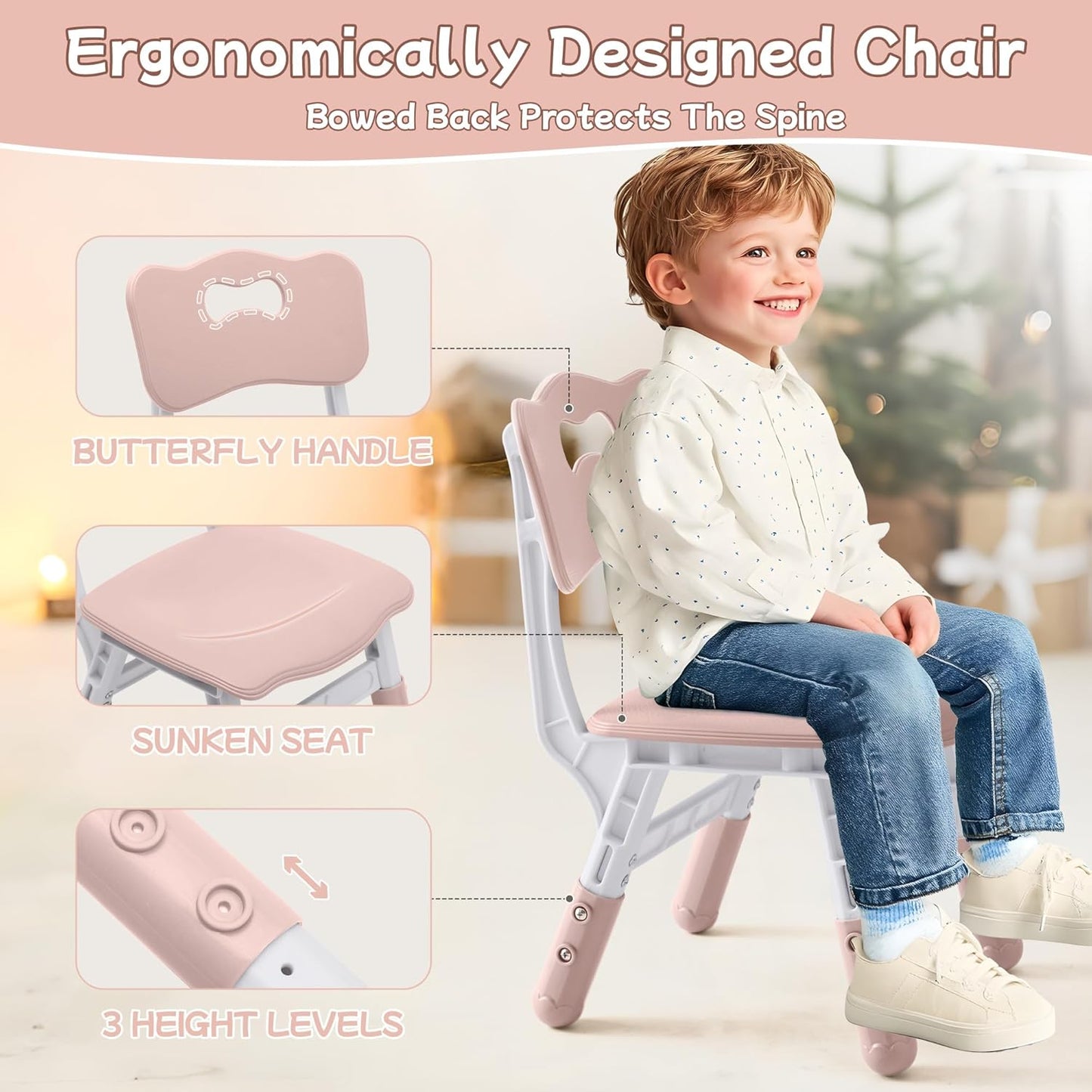 Toddler Table and Chair Set, Height Adjustable-Upgrade Kids Table and 2 Chairs for Ages 3-8