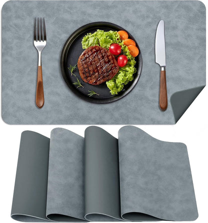 Faux Leather Placemats, Set of 4, 12''×17' Textures on Both Sides, Heat-Resistant, Waterproof and