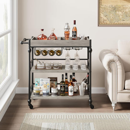 GarveeHome Bar Cart, Bar Carts for The Home, 3 Tier Serving Cart with Wheels, Home Bar & Serving