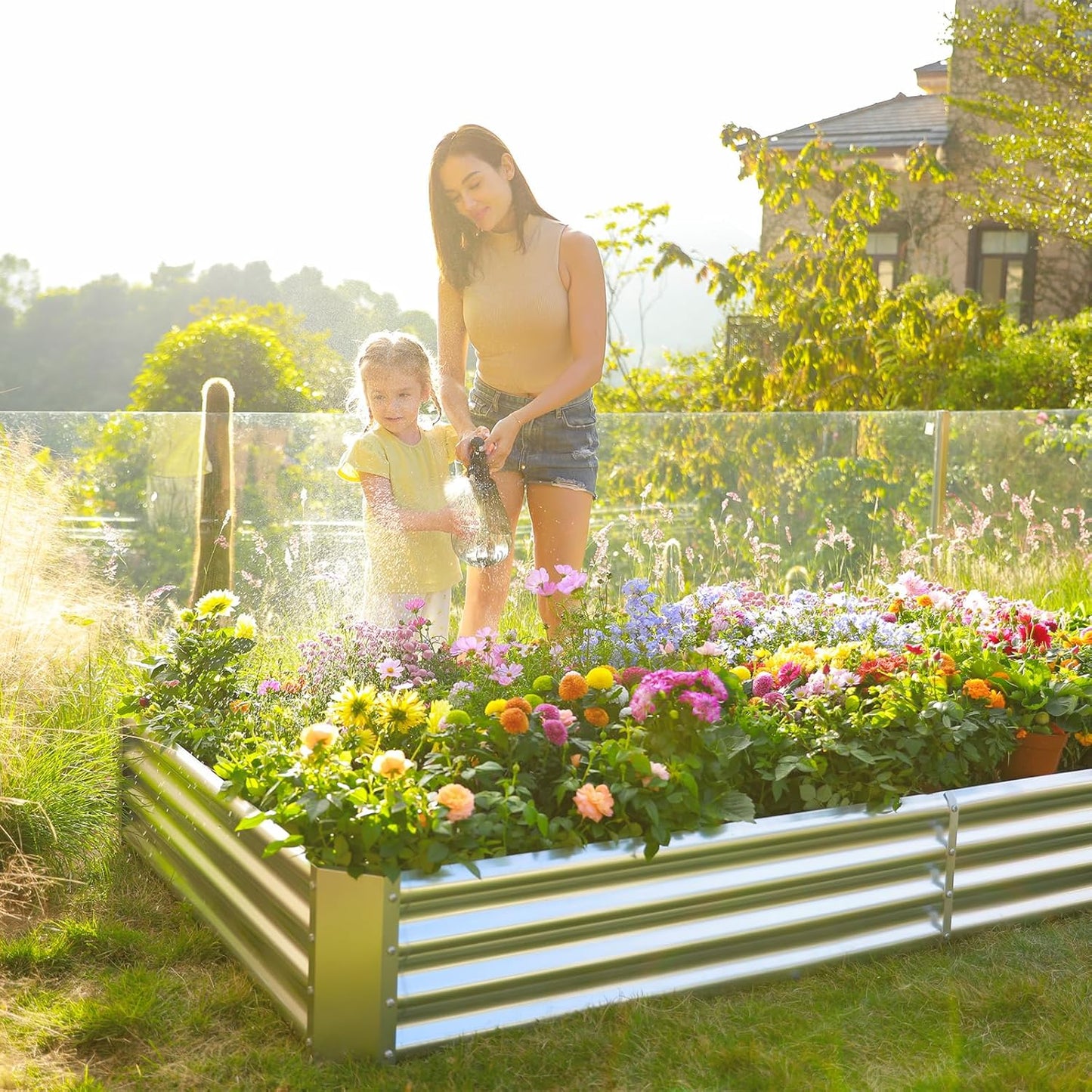 Land Guard 2 Pack 8×4×1ft Galvanized Metal Raised Garden Bed, Metal Planter Kit Box Outdoor for