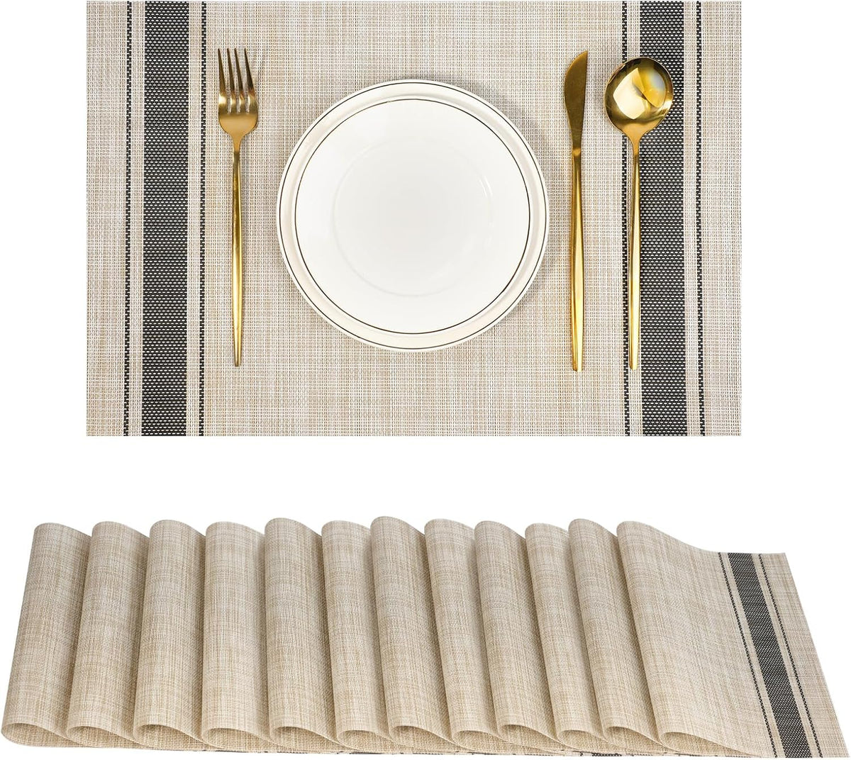 Placemats Set of 12，Non-Slip PVC Weave Table Mats Easy to Clean，Heat Resistant Place Mats for