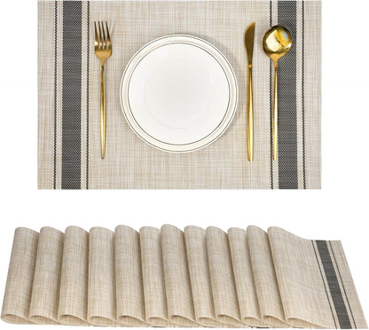 Placemats Set of 12，Non-Slip PVC Weave Table Mats Easy to Clean，Heat Resistant Place Mats for