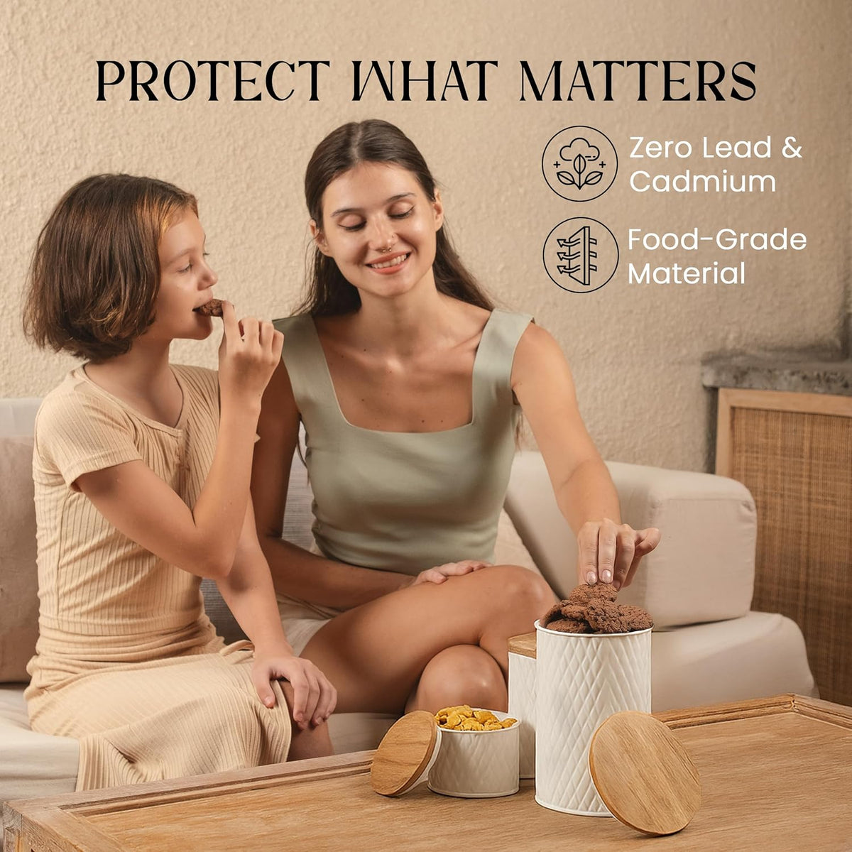 6 Canister Set for the Kitchen Countertop – Metal Food Storage Canisters with Airtight Lids for
