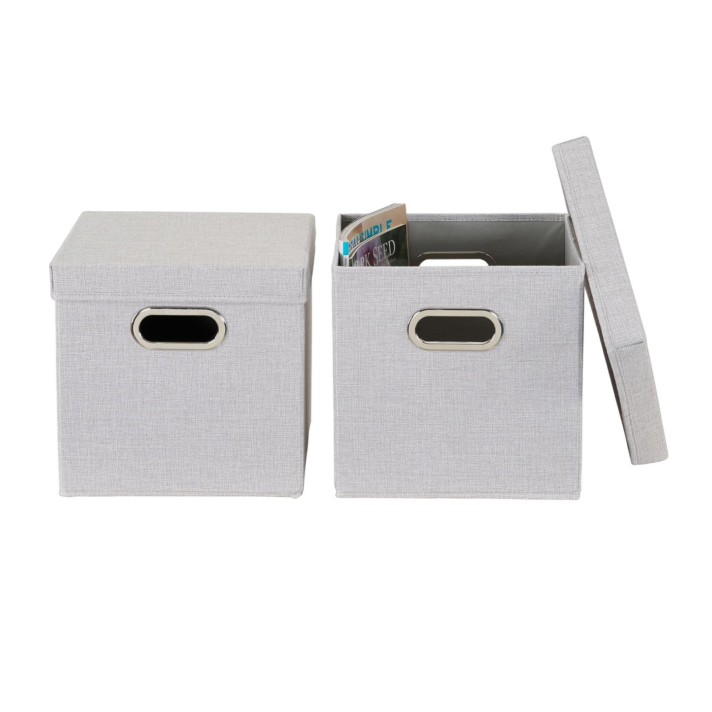 Household Essentials 804-1 Café Cube Bin Storage Set with Lids and Handles | 2 Pack | Silver Linen