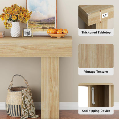 63 Inch Long Console Table for Entryway, Farmhouse Wood Rectangular Sofa Table Behind Couch Table