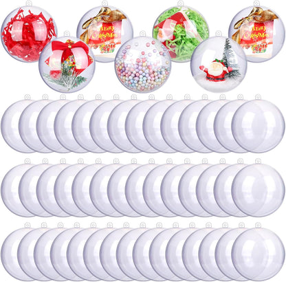 ANVAVO 50 Pieces 80mm Clear Plastic Fillable Ball Ornaments - DIY Craft Transparent Baubles for