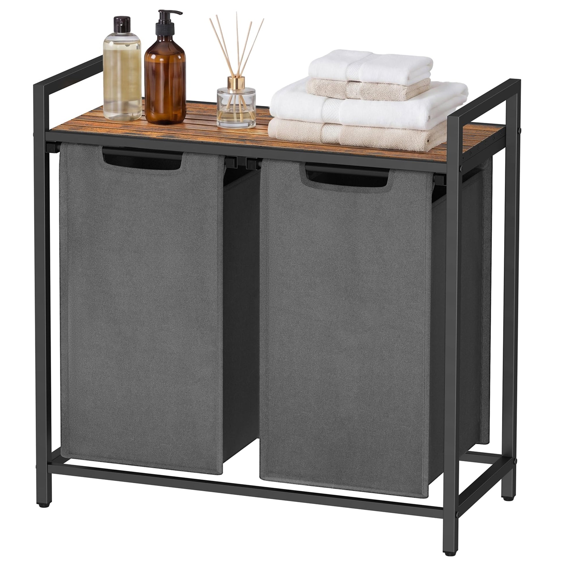 SONGMICS HOME Laundry Basket Sorter with Storage Shelf, Laundry Hamper with Metal Frame, 2 x 12.1