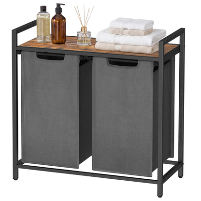 SONGMICS HOME Laundry Basket Sorter with Storage Shelf, Laundry Hamper with Metal Frame, 2 x 12.1