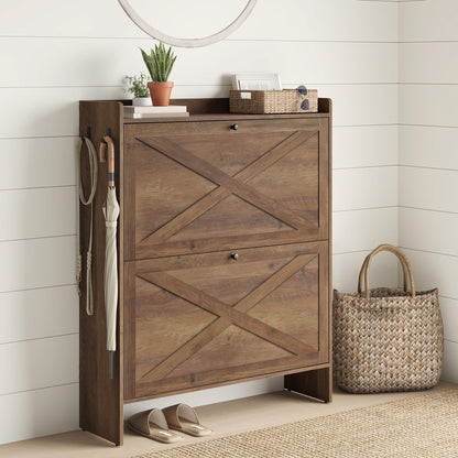 VASAGLE Shoe Storage Cabinet Organizer with 2 Flip Drawers, Freestanding Narrow Shoe Rack Cabinet