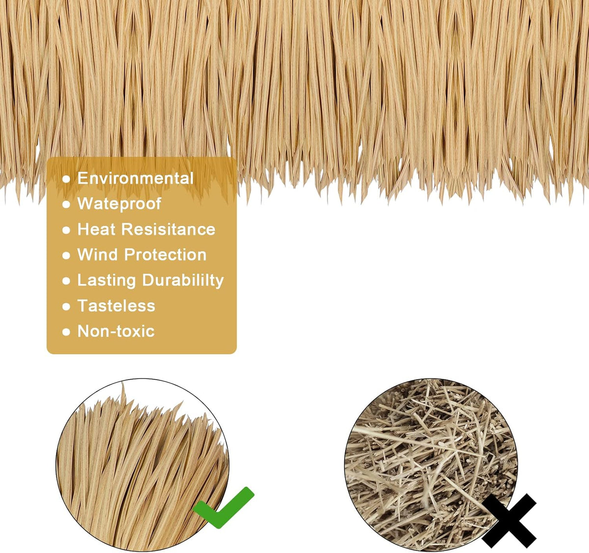 198'' x 16" Tiki Straw Roof Thatch –Mexican Style Artificial Palm Thatch Rolls,Tiki Bar Hut Grass