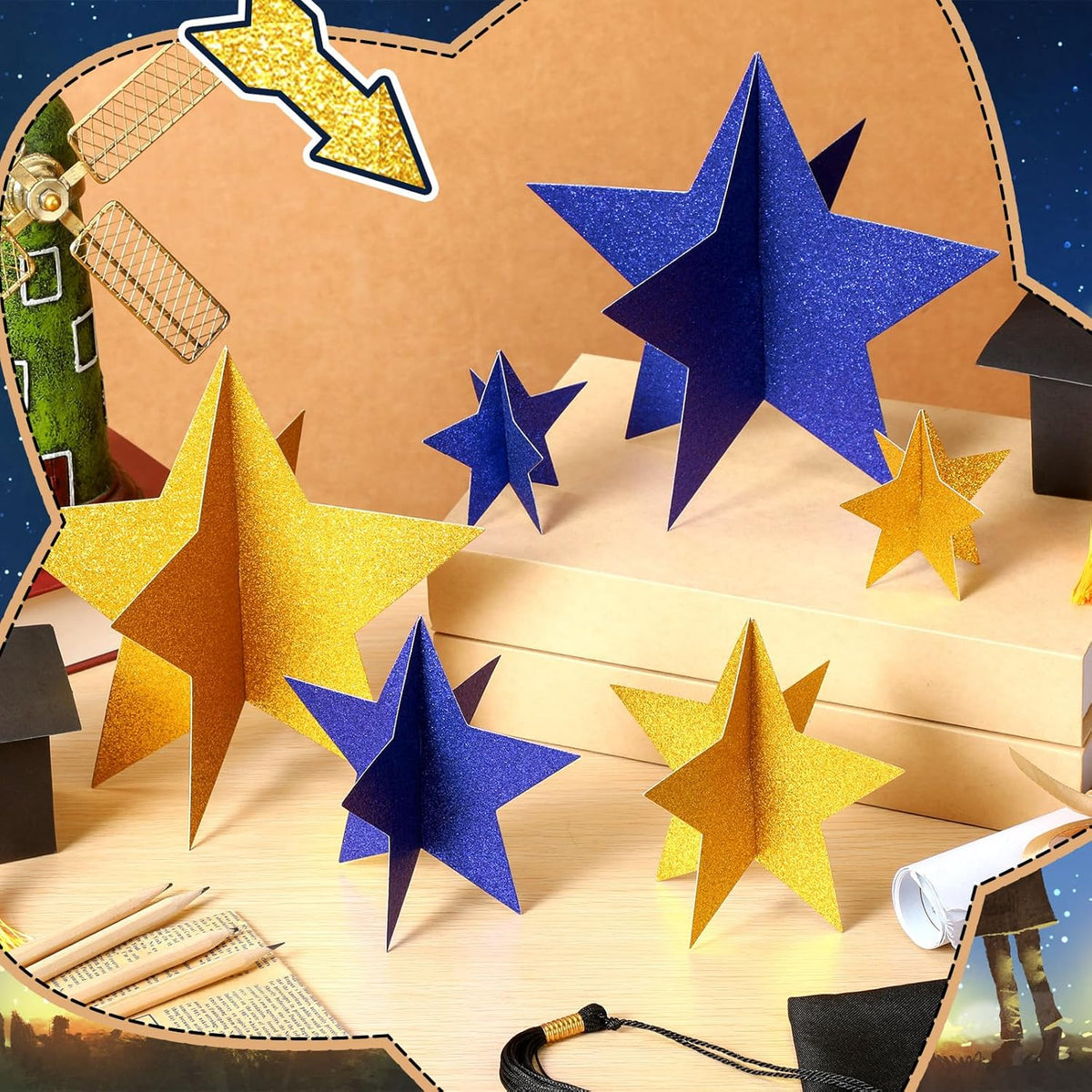 45 Pcs 3D Star Centerpieces Movie Night Decorations for Table in 3 Sizes Hanging Supplies for Red