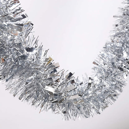 25 ft Long Roll Silver Tinsel Twist Garland, Shiny Metallic Foil Decorations for Parade Floats