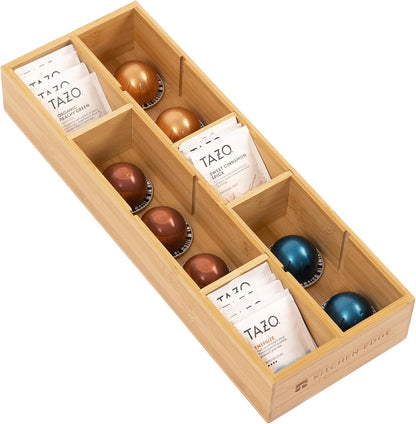 Premium Tea Bags and Coffee Pods Drawer Organizer – Small 9-Compartment Design with Removable Wall