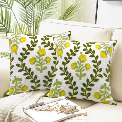 Alysheer Floral Embroidered Summer Decorative Throw Pillow Cover 18"x 18" Set of 2, Farmhouse