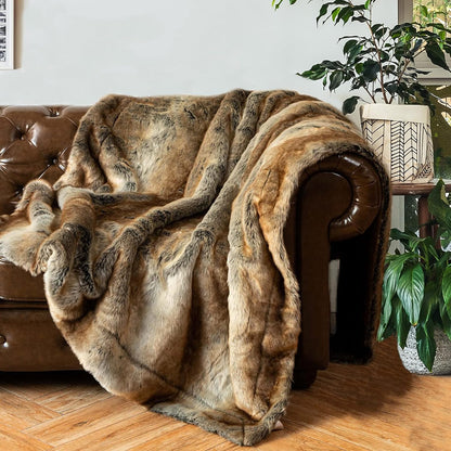 BATTILO HOME Large Brown Faux Fur Throw Blanket for Bed, Fall Fur Blanket and Throws, 60 x 80