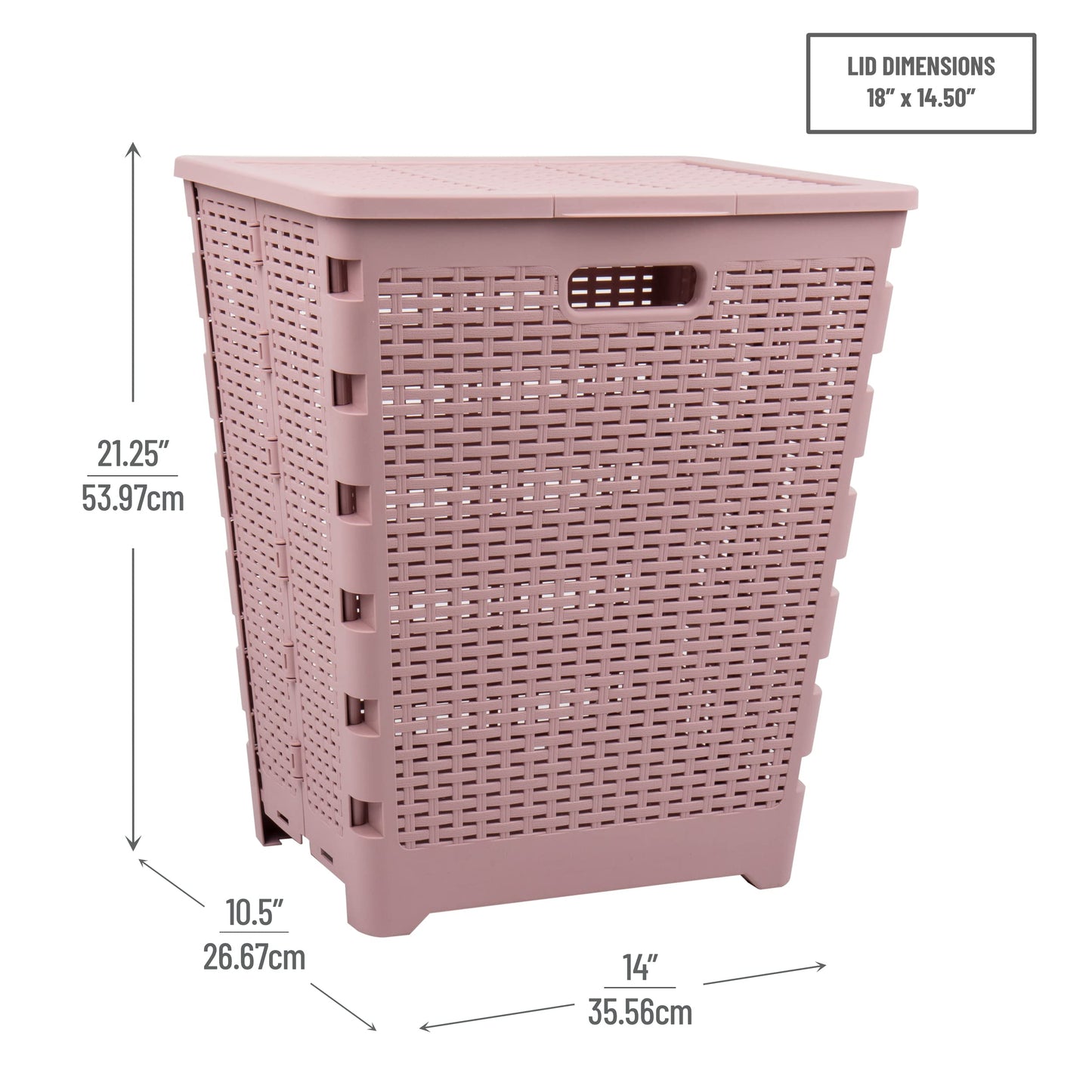 Mind Reader 61L Foldable Laundry Hamper, Clothes Basket, Lid, Wicker Design, Plastic, 18"L x 14.5"W