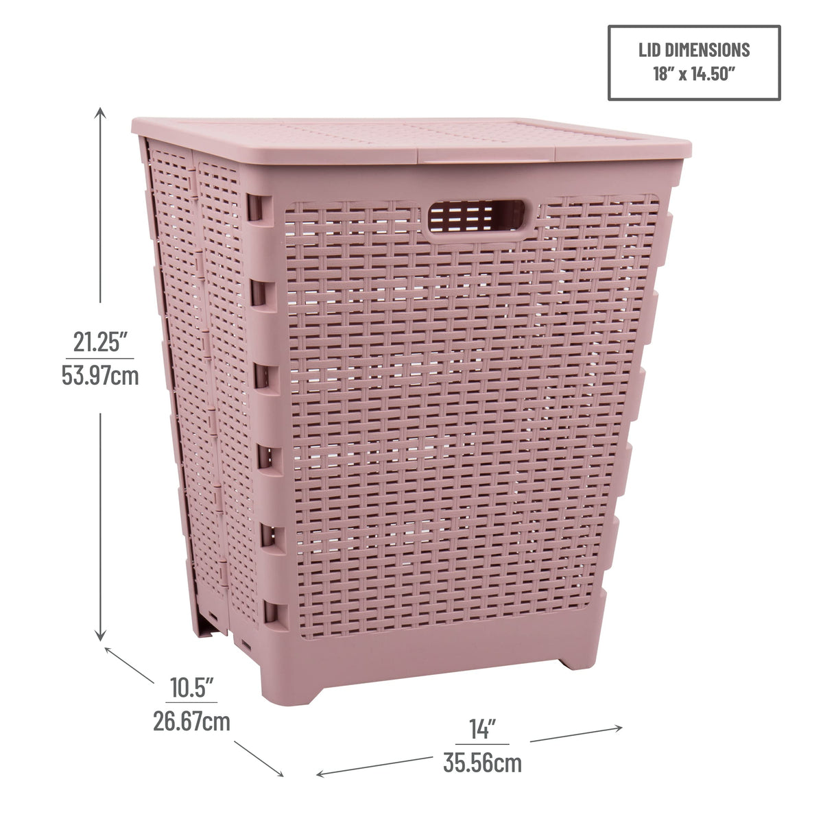 Mind Reader 61L Foldable Laundry Hamper, Clothes Basket, Lid, Wicker Design, Plastic, 18"L x 14.5"W