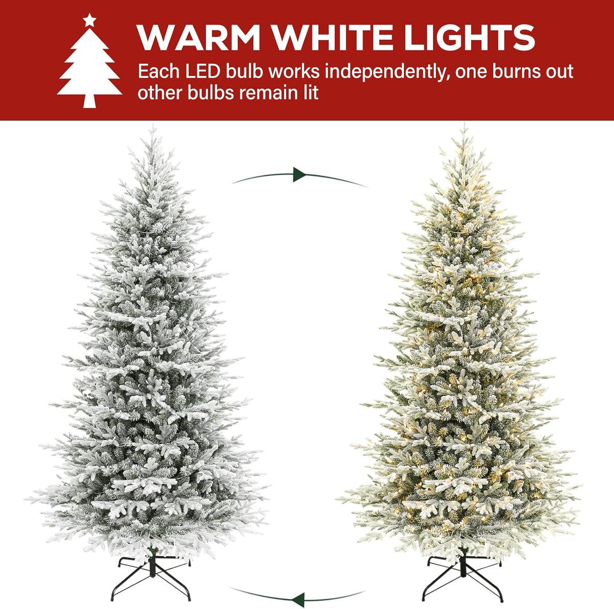Hykolity 7.5 ft Prelit Snow Flocked Christmas Tree, 2933 PE&PVC Realistic Branch Tips, Artificial