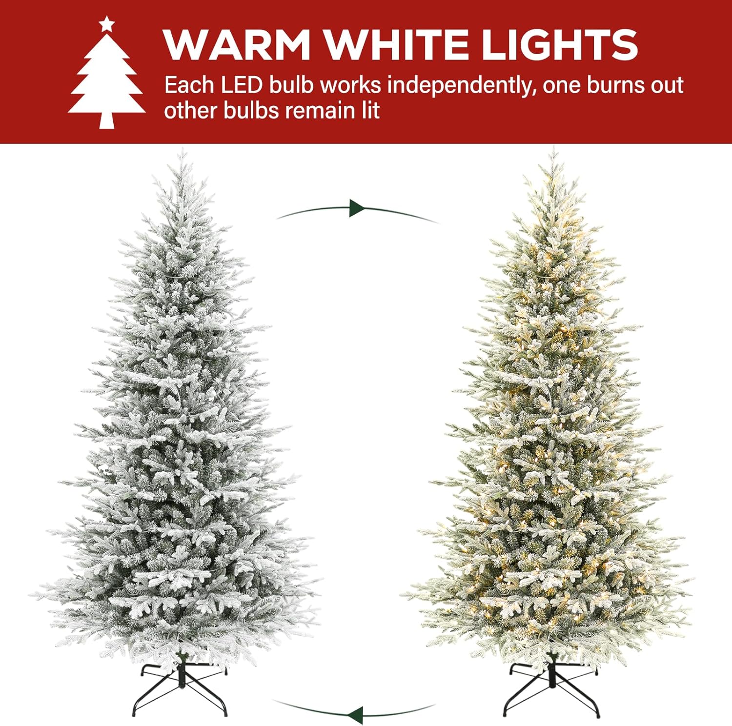 Hykolity 7.5 ft Prelit Snow Flocked Christmas Tree, 2933 PE&PVC Realistic Branch Tips, Artificial